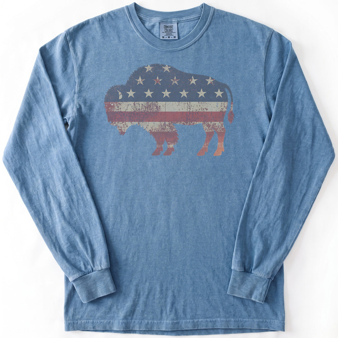 American Bison Premium LS - Comfort Colors garment-dyed long sleeve in Blue Jean from Summit Soul