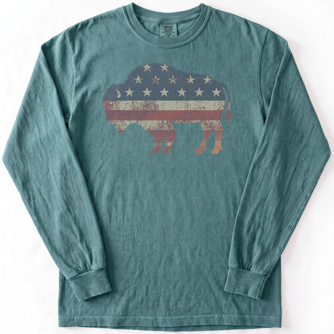 American Bison Premium LS - Comfort Colors garment-dyed long sleeve in Blue Spruce from Summit Soul