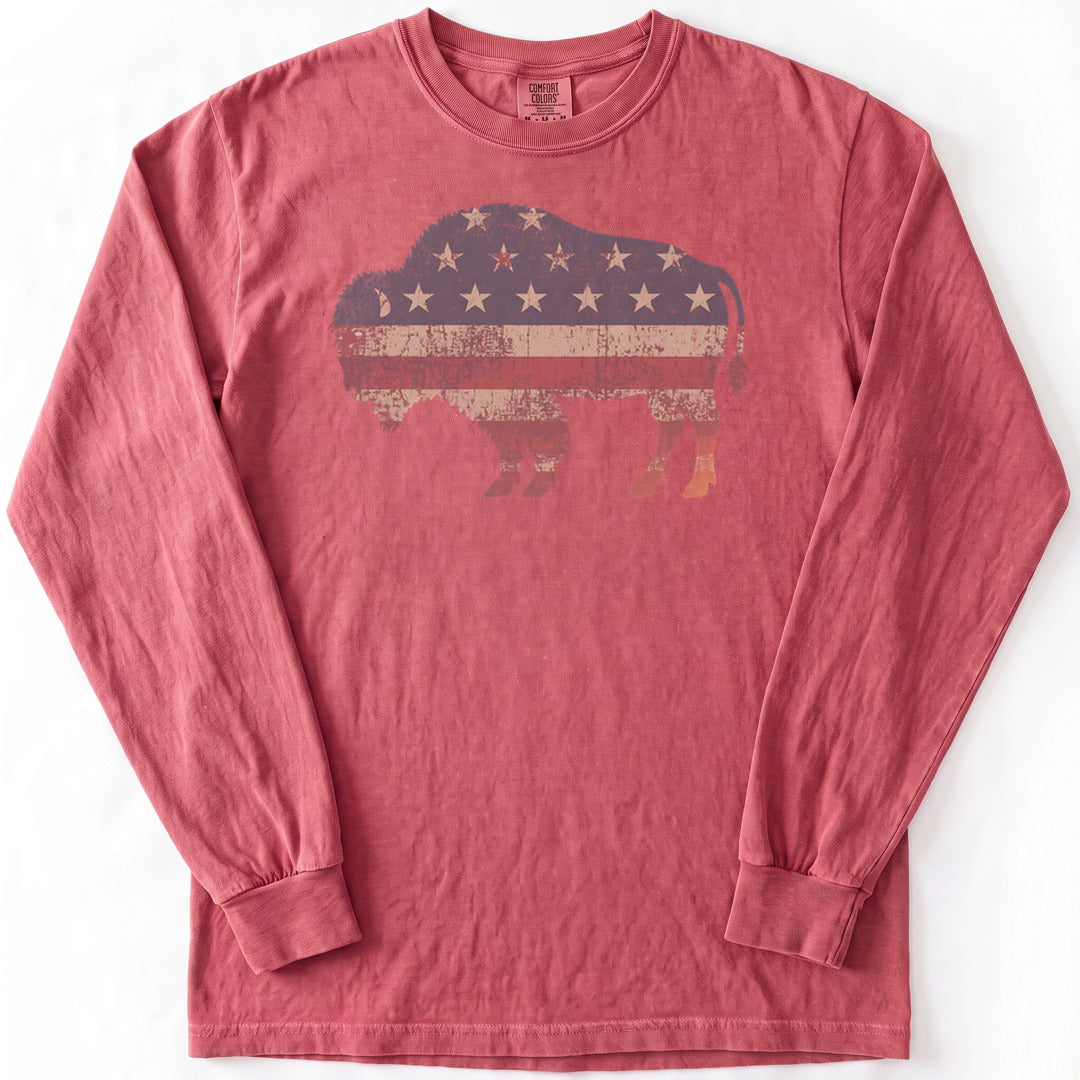 American Bison Premium LS - Comfort Colors garment-dyed long sleeve in Crimson from Summit Soul
