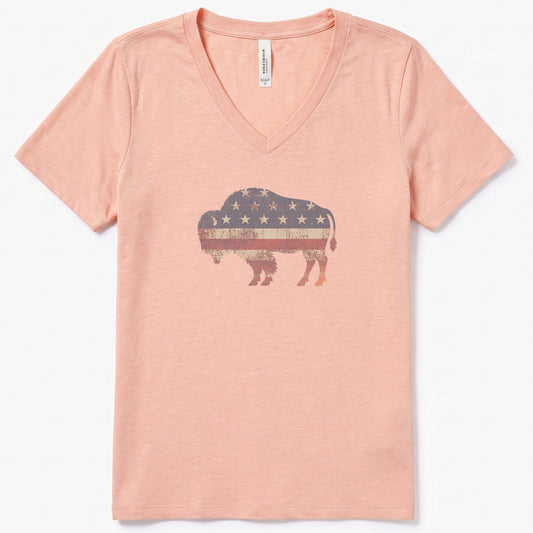 American Bison V-Neck Heather - women's relaxed v-neck tee in Heather Peach from Summit Soul