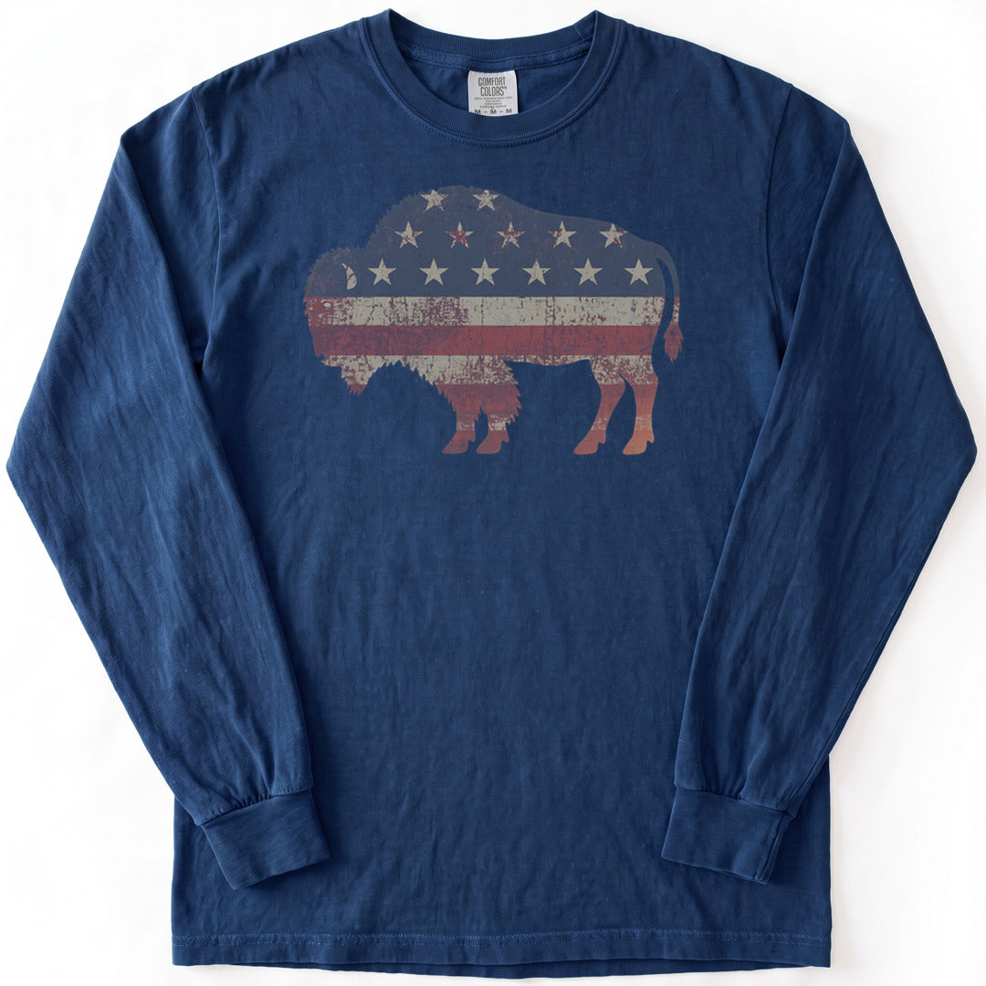 American Bison Premium LS - Comfort Colors garment-dyed long sleeve in True Navy from Summit Soul