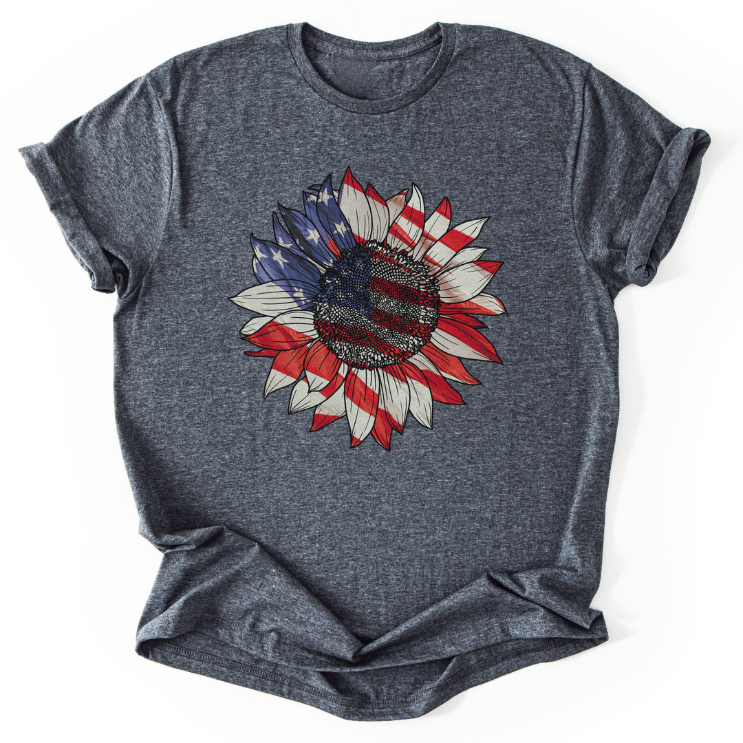 T-Shirt Dark Heather / S Patriotic Sunflower T-Shirt