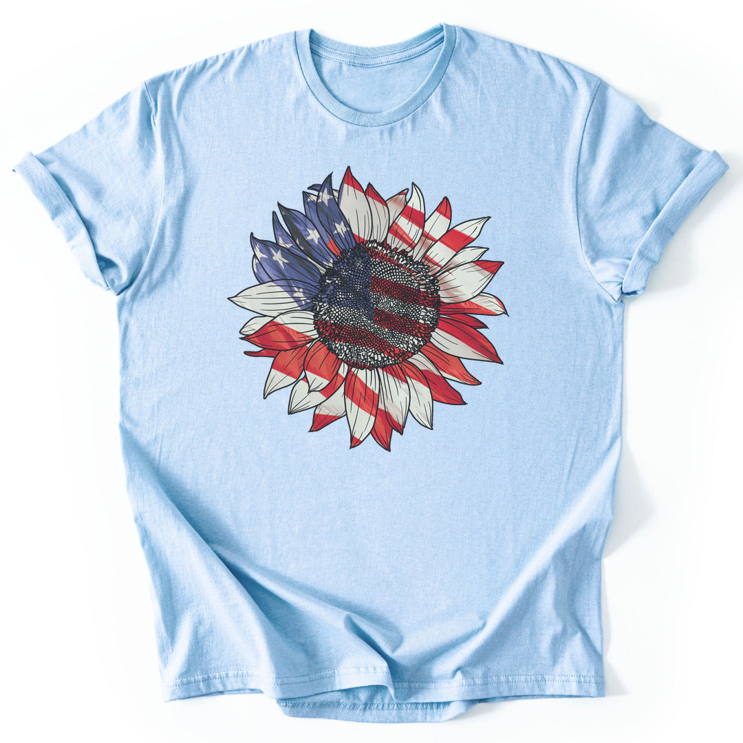 T-Shirt Light Blue / S Patriotic Sunflower T-Shirt