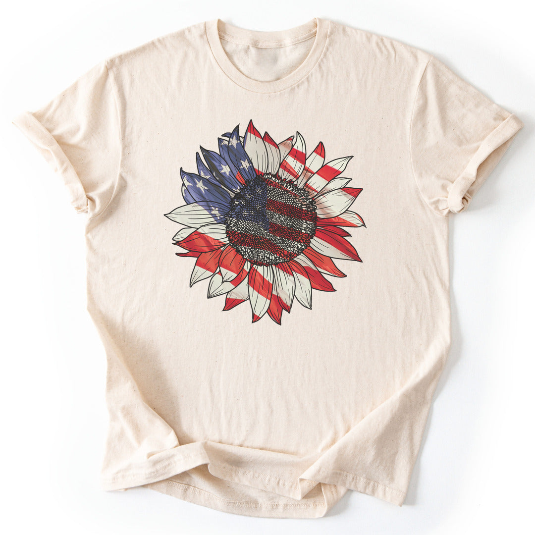 T-Shirt Natural / S Patriotic Sunflower T-Shirt