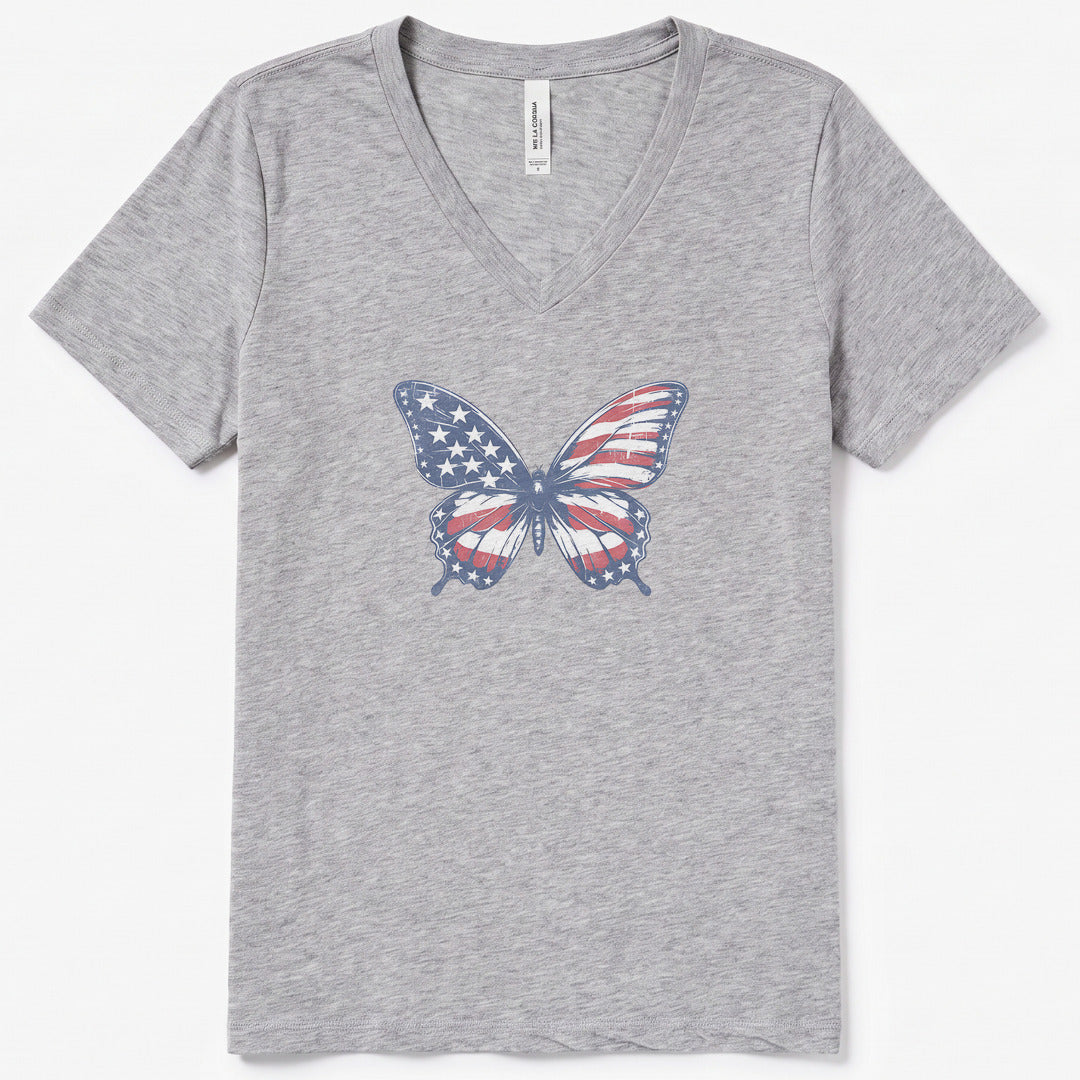Patriotic Butterfly V-Neck Heather - women's relaxed v-neck tee in Athletic Heather from Summit Soul