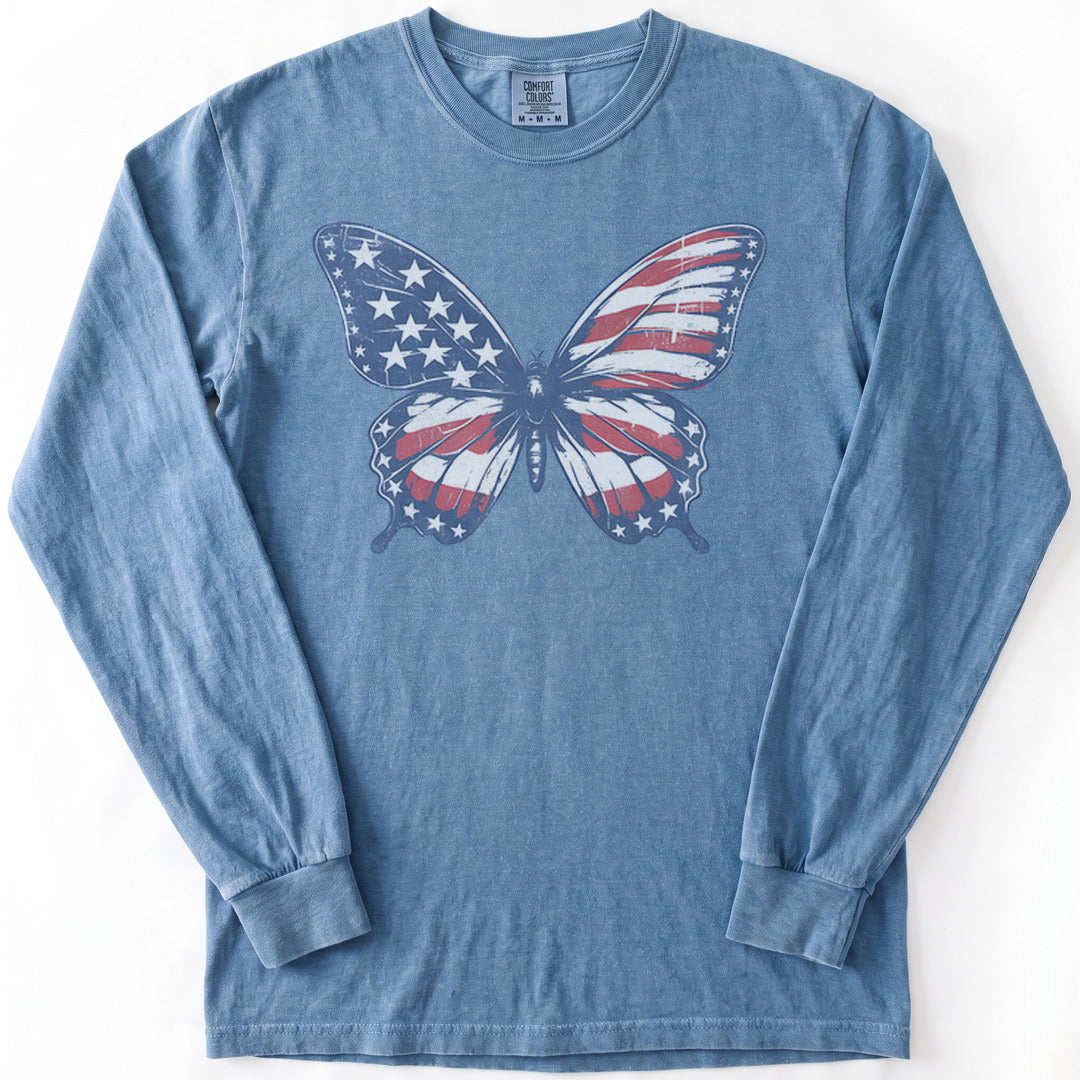 Patriotic Butterfly Premium LS - Comfort Colors garment-dyed long sleeve in Blue Jean from Summit Soul