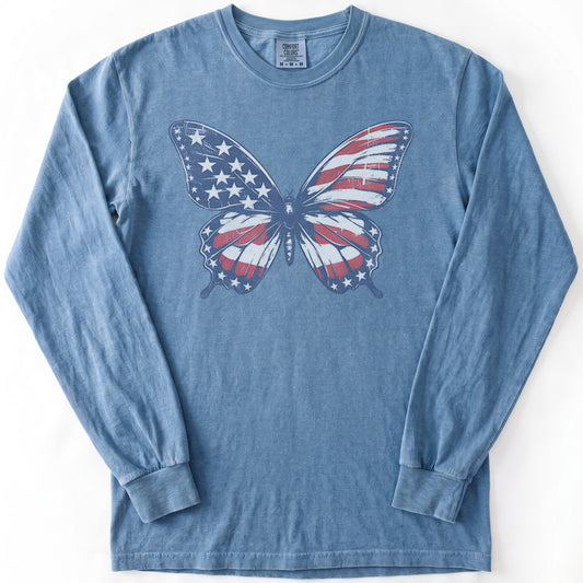 Patriotic Butterfly Premium LS - Comfort Colors garment-dyed long sleeve in Blue Jean from Summit Soul
