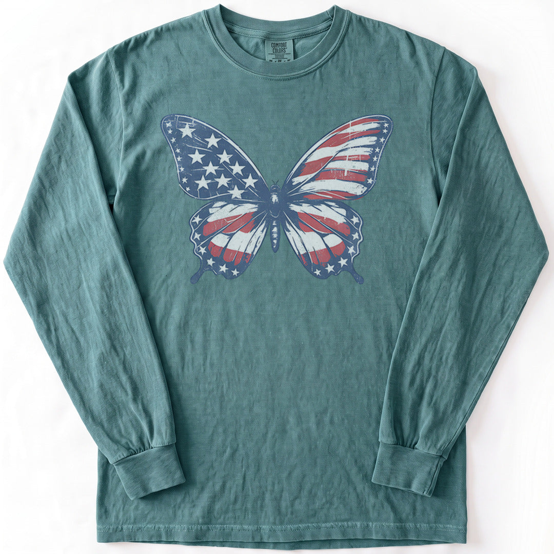 Patriotic Butterfly Premium LS - Comfort Colors garment-dyed long sleeve in Blue Spruce from Summit Soul