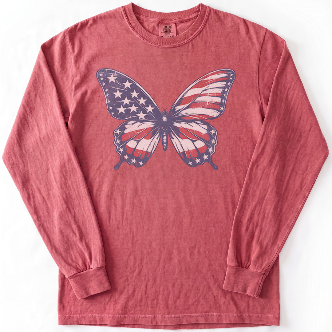 Patriotic Butterfly Premium LS - Comfort Colors garment-dyed long sleeve in Crimson from Summit Soul