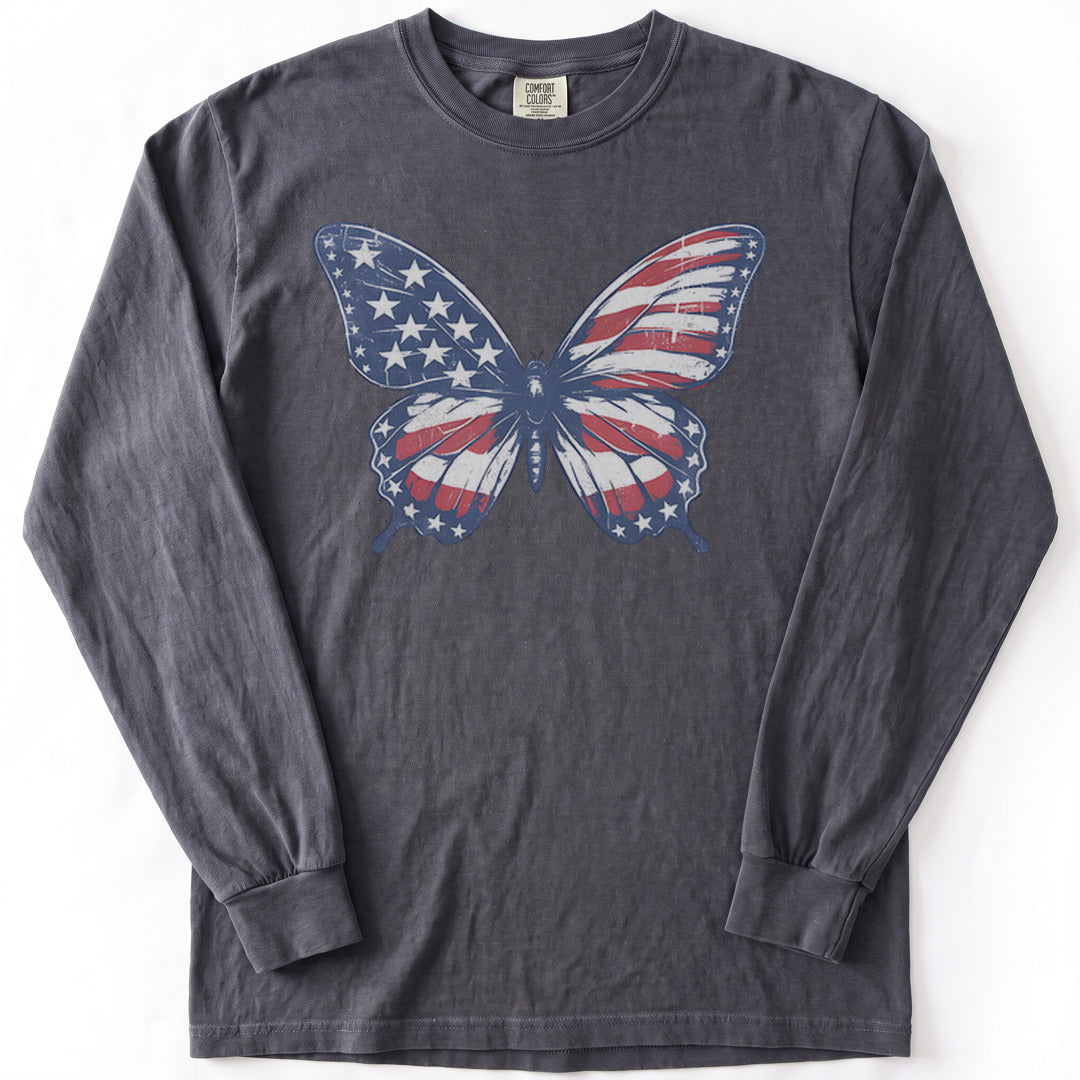 Patriotic Butterfly Premium LS - Comfort Colors garment-dyed long sleeve in Graphite from Summit Soul