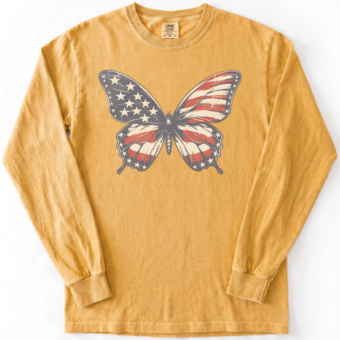 Patriotic Butterfly Premium LS - Comfort Colors garment-dyed long sleeve in Mustard from Summit Soul