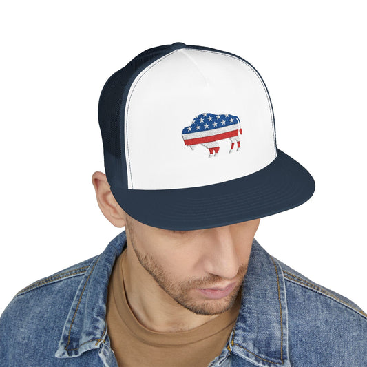 Hats Navy/White/Navy 5 Panel Trucker Cap - Bison