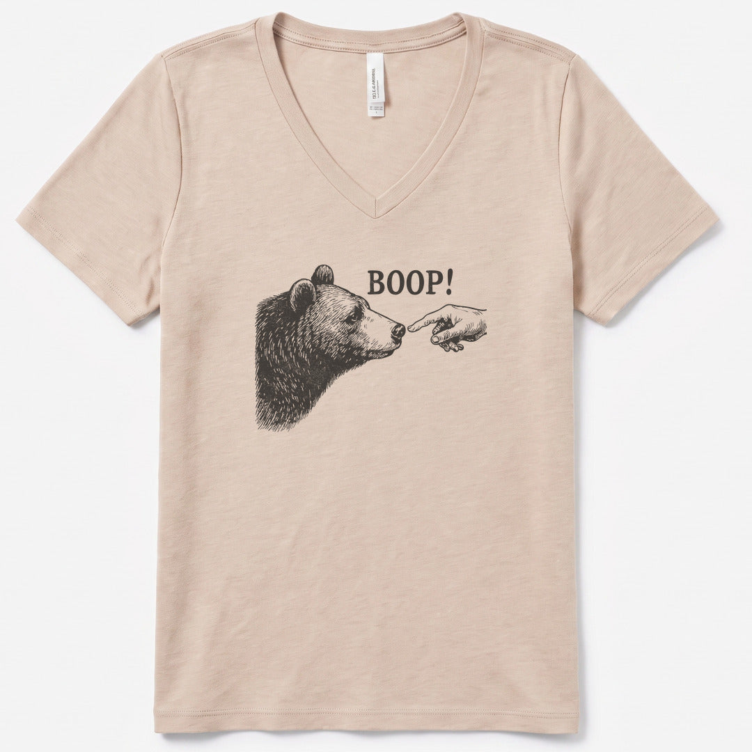 Boop Funny V-Neck Heather - women's relaxed v-neck tee in Heather Dust from Summit Soul