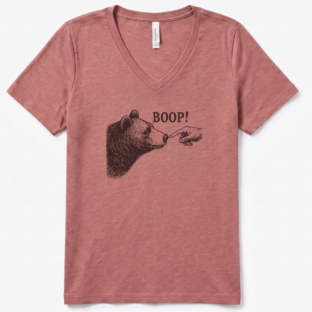 Boop Funny V-Neck Heather - women's relaxed v-neck tee in Heather Mauve from Summit Soul