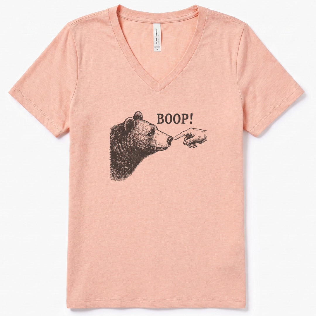 Boop Funny V-Neck Heather - women's relaxed v-neck tee in Heather Peach from Summit Soul