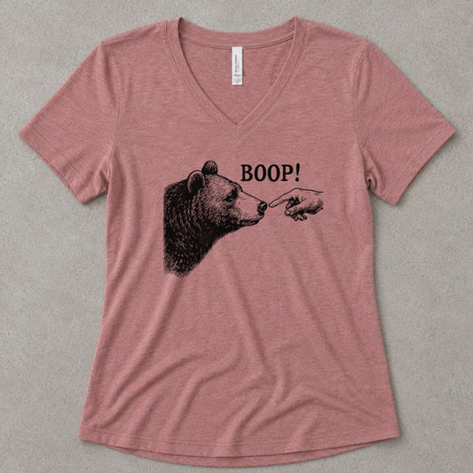 Boop Funny V-Neck Heather - women's relaxed v-neck tee in Heather Mauve from Summit Soul