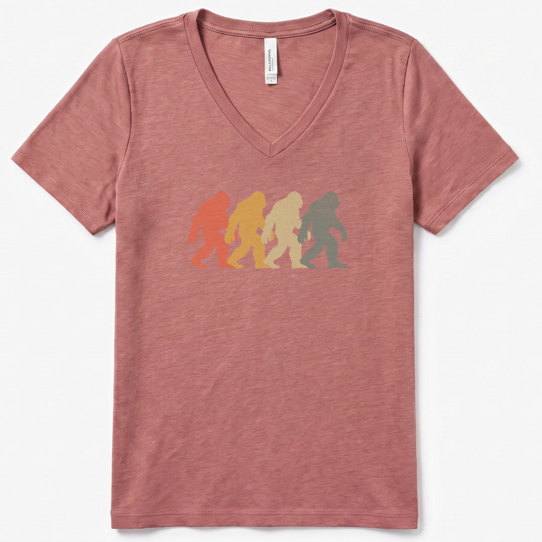 Walkin’ with Legends Bigfoot V-Neck Heather - women's relaxed v-neck tee in Heather Mauve from Summit Soul