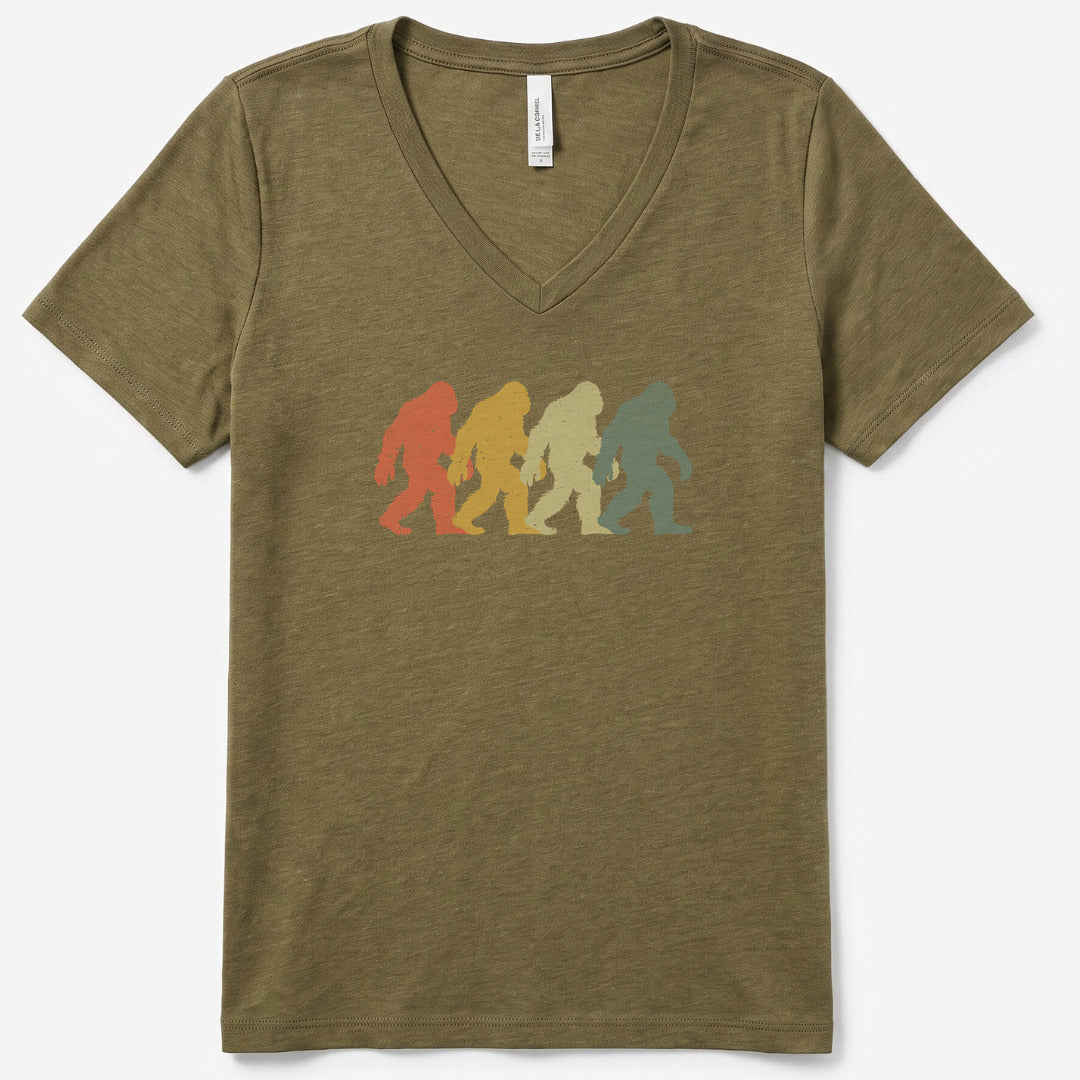 Walkin’ with Legends Bigfoot V-Neck Heather - women's relaxed v-neck tee in Heather Olive from Summit Soul