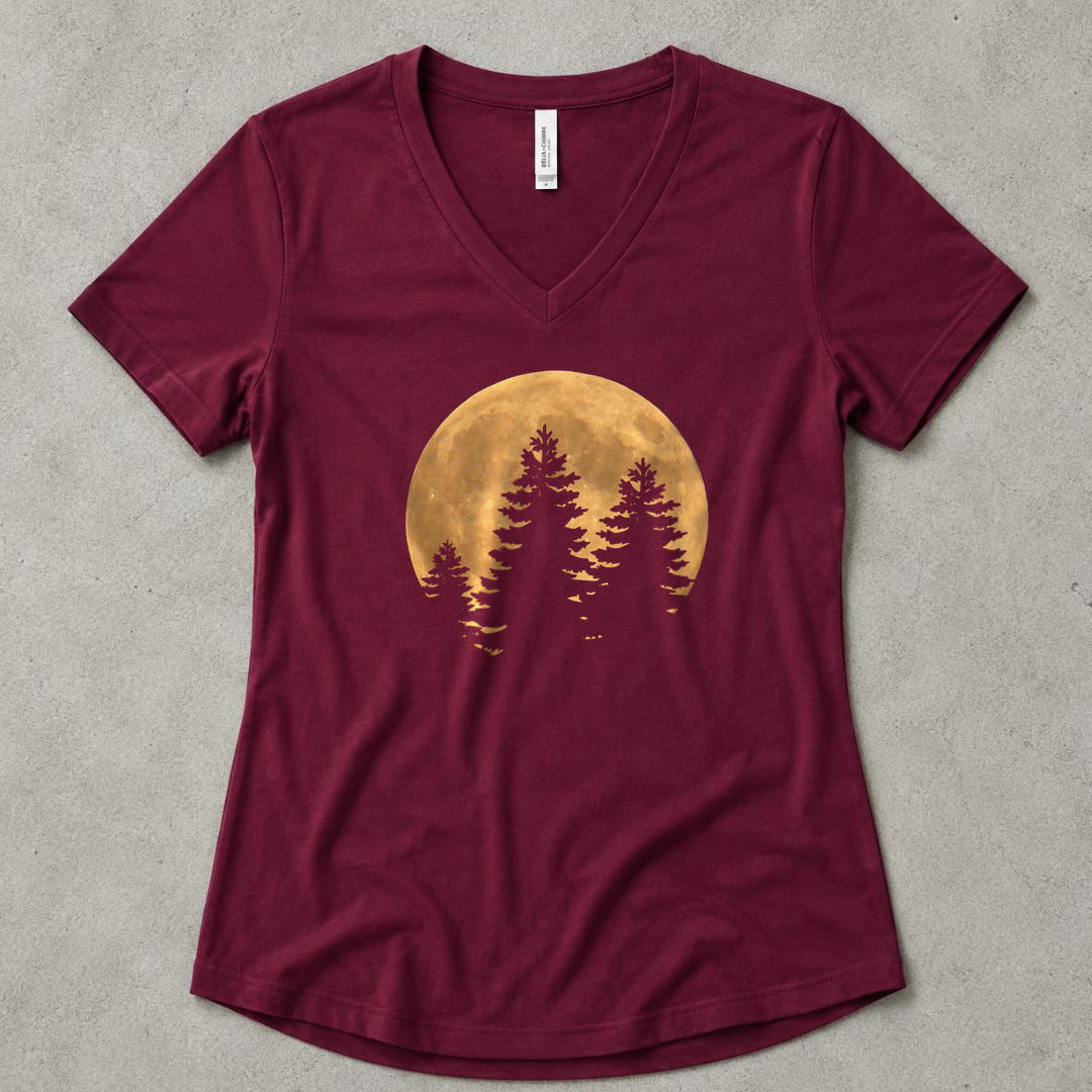 Lunar Wilderness V-Neck - women's relaxed v-neck tee in Maroon from Summit Soul