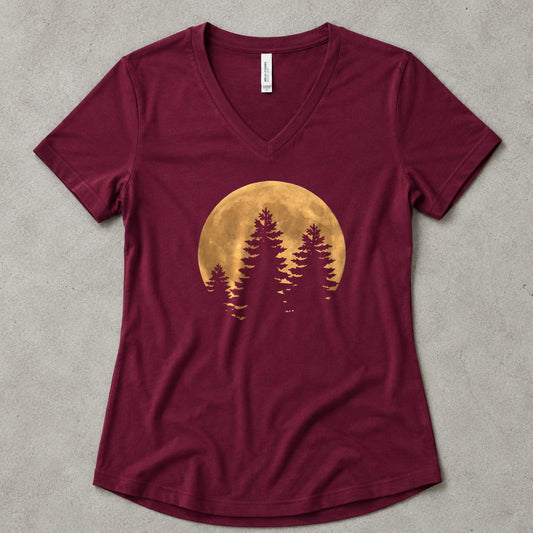 Lunar Wilderness V-Neck - women's relaxed v-neck tee in Maroon from Summit Soul