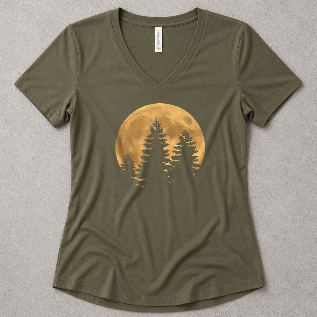 Lunar Wilderness V-Neck - women's relaxed v-neck tee in Military Green from Summit Soul