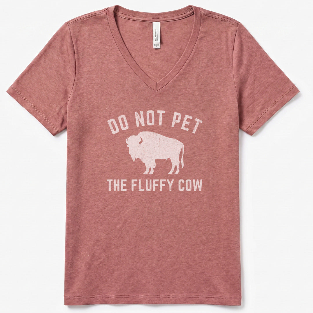 Fluffy Cow V-Neck Heather - women's relaxed v-neck tee in Heather Mauve from Summit Soul