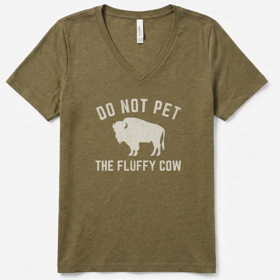 Fluffy Cow V-Neck Heather - women's relaxed v-neck tee in Heather Olive from Summit Soul