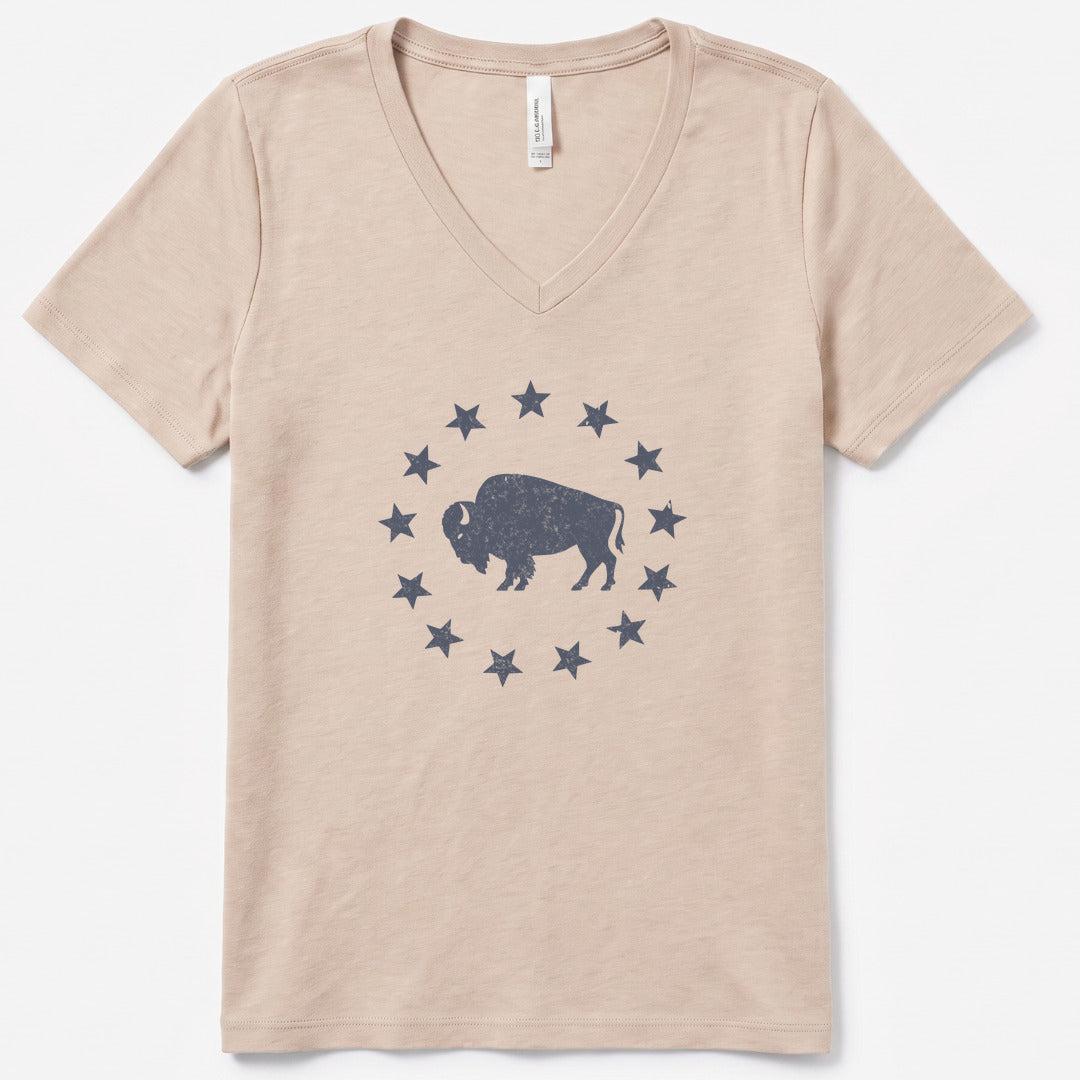 American Plains V-Neck Heather - women's relaxed v-neck tee in Heather Dust from Summit Soul