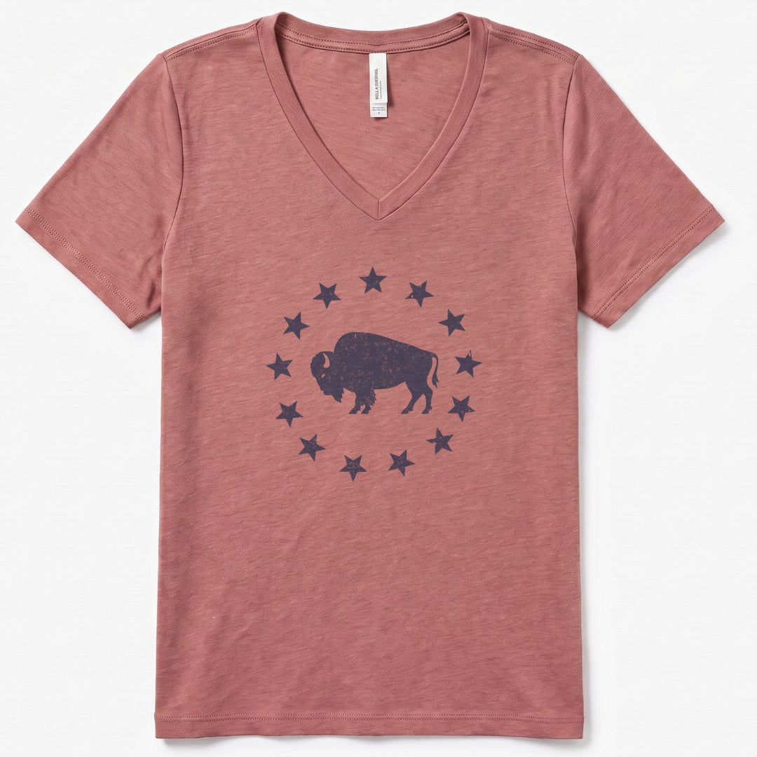 American Plains V-Neck Heather - women's relaxed v-neck tee in Heather Mauve from Summit Soul