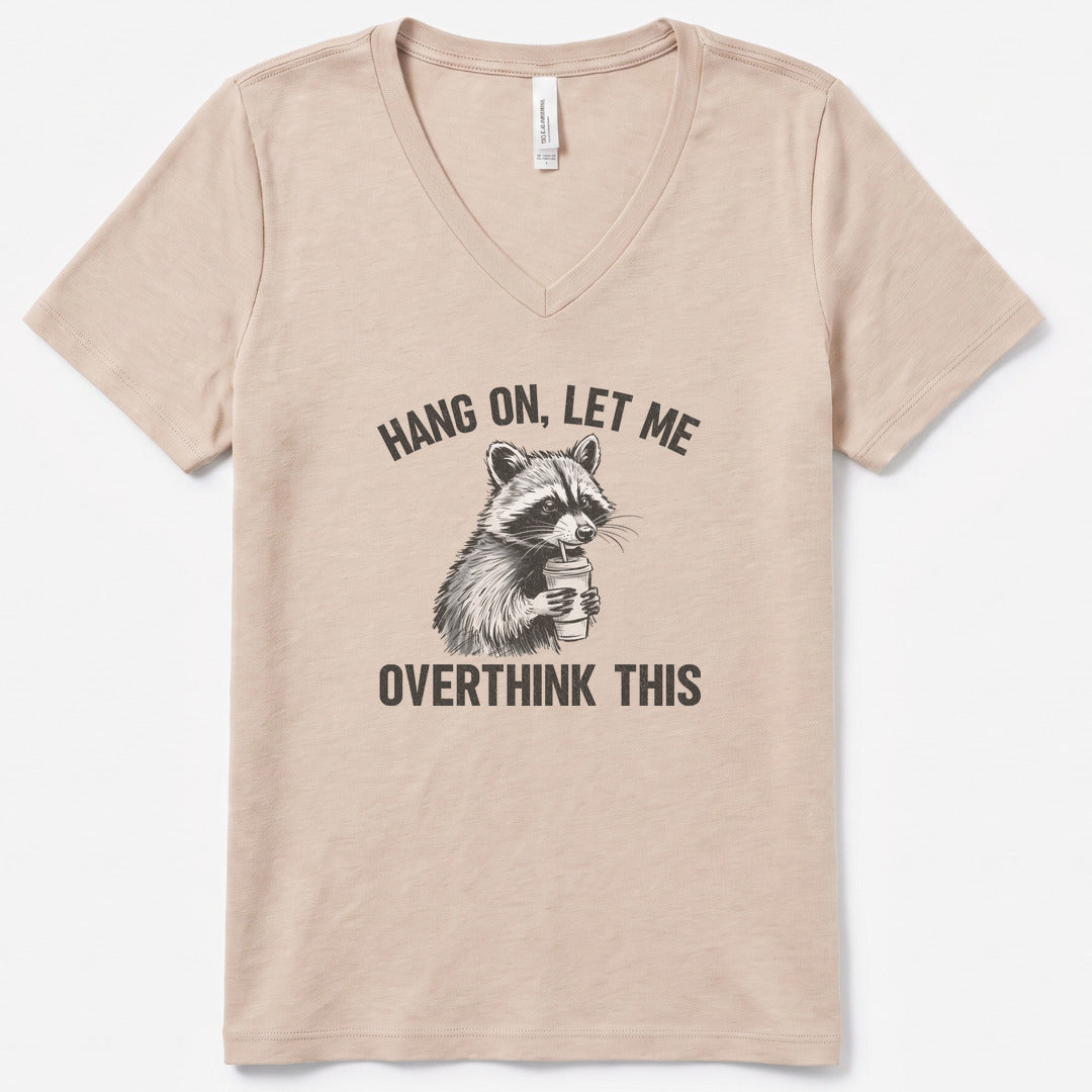 Overthinking Funny V-Neck Heather - women's relaxed v-neck tee in Heather Dust from Summit Soul