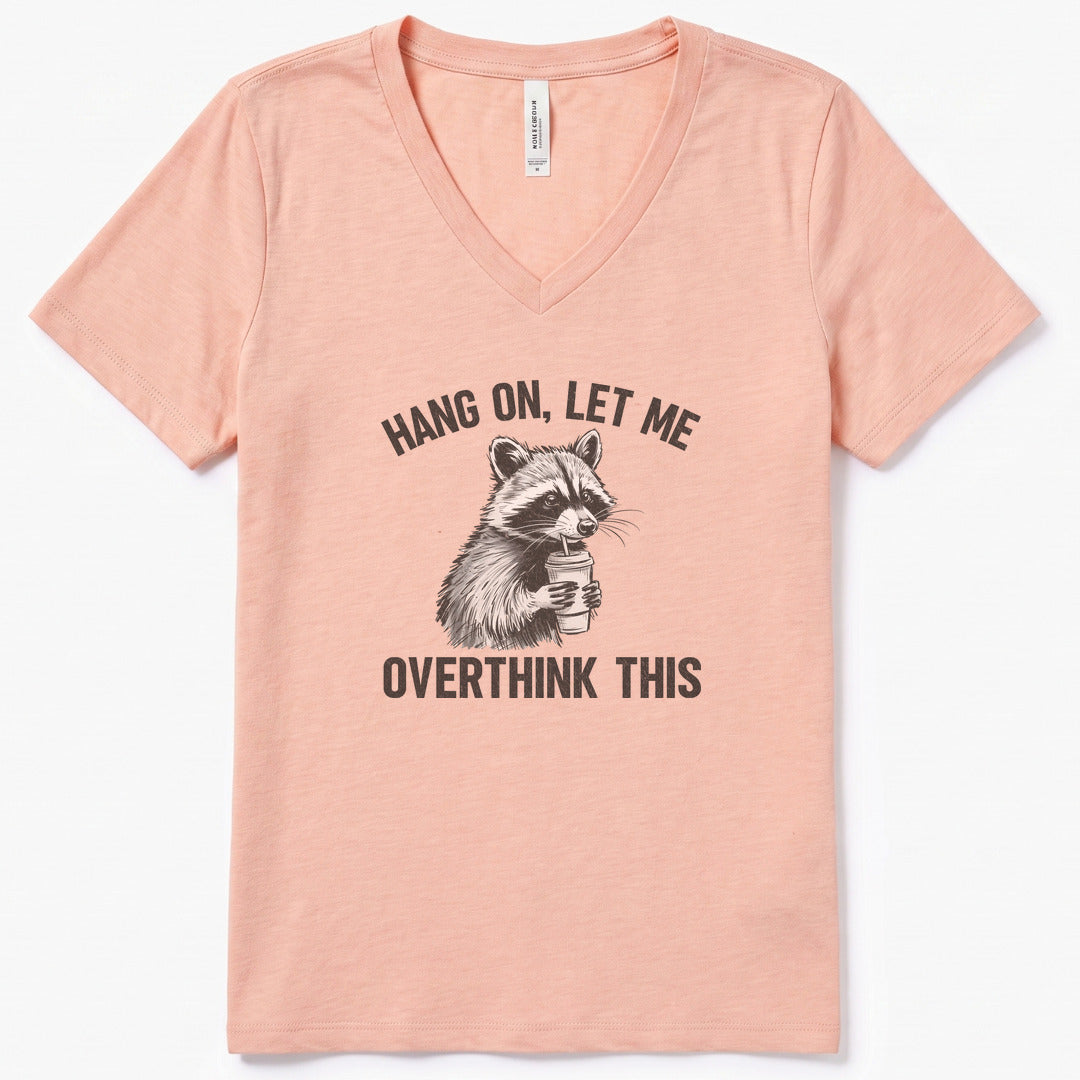Overthinking Funny V-Neck Heather - women's relaxed v-neck tee in Heather Peach from Summit Soul