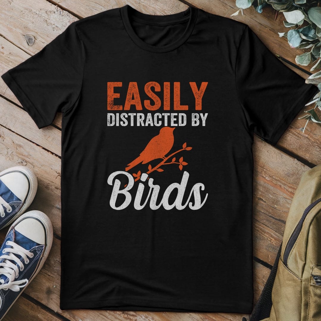 T-Shirt Black / S Distracted By Birds Funny T-Shirt