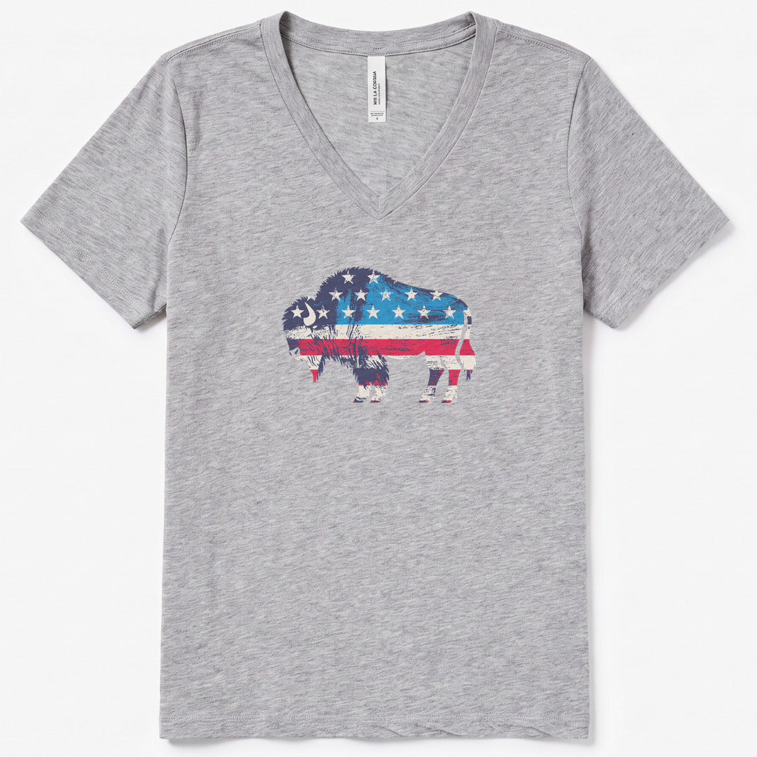Roam Free, America V-Neck Heather - women's relaxed v-neck tee in Athletic Heather from Summit Soul