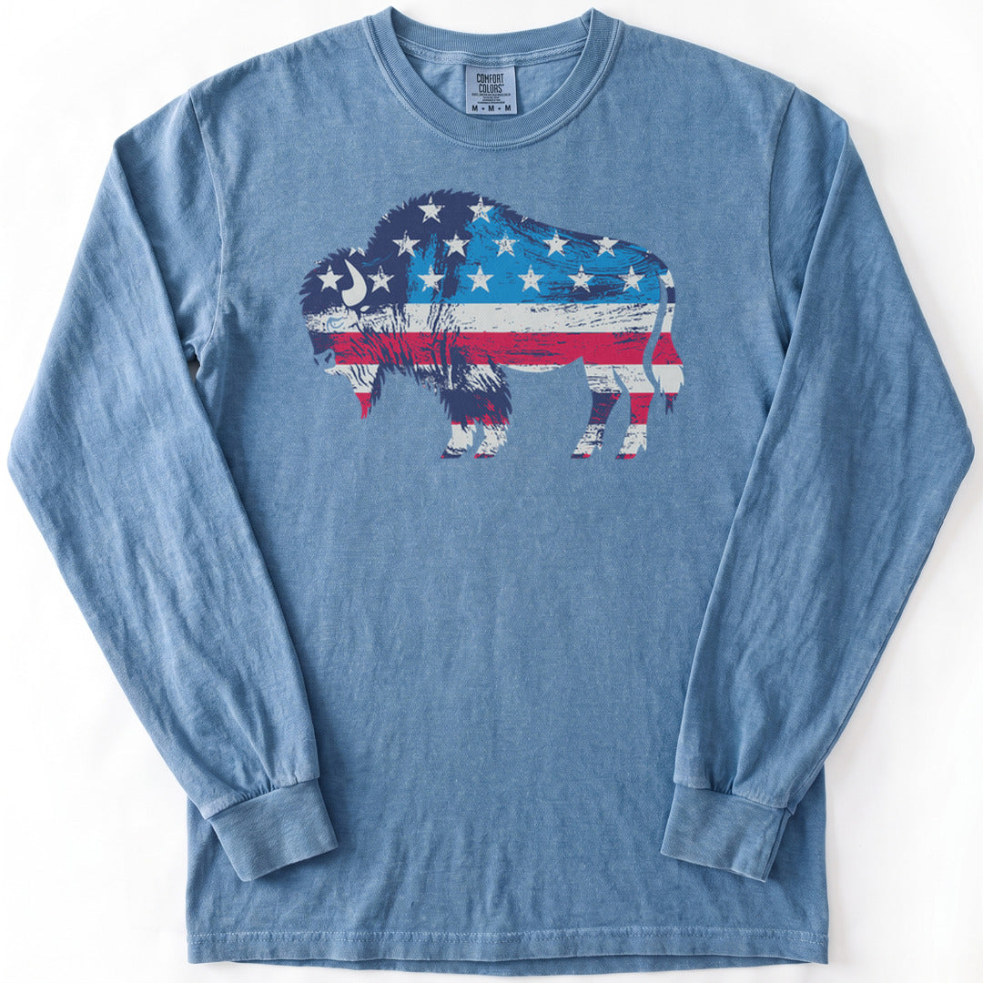 Roam Free, America Premium LS - Comfort Colors garment-dyed long sleeve in Blue Jean from Summit Soul