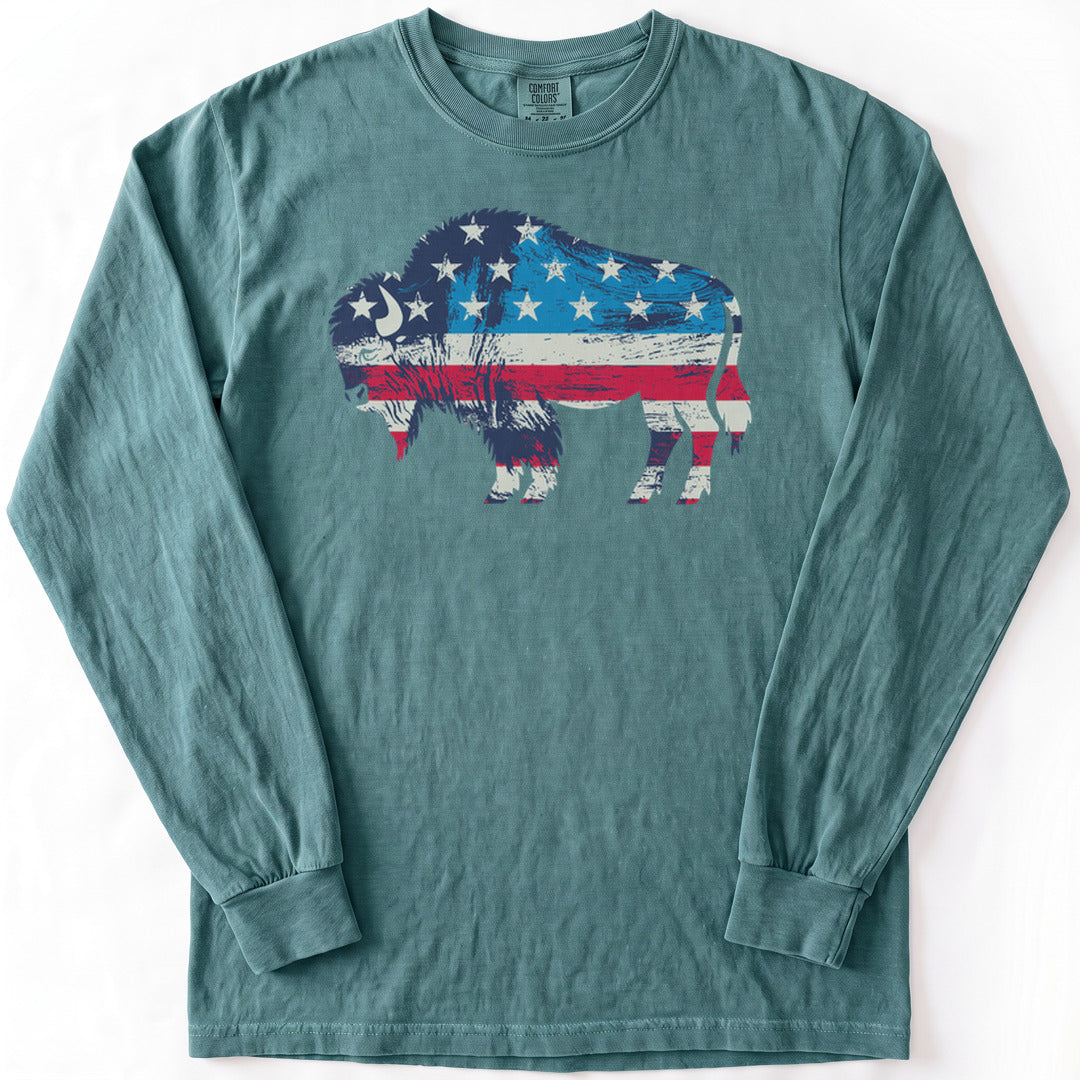 Roam Free, America Premium LS - Comfort Colors garment-dyed long sleeve in Blue Spruce from Summit Soul