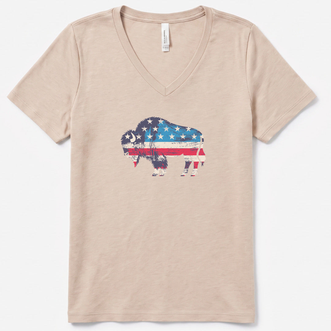 Roam Free, America V-Neck Heather - women's relaxed v-neck tee in Heather Dust from Summit Soul