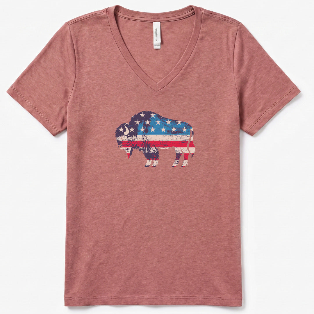 Roam Free, America V-Neck Heather - women's relaxed v-neck tee in Heather Mauve from Summit Soul