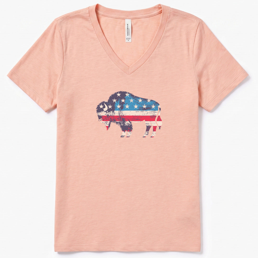 Roam Free, America V-Neck Heather - women's relaxed v-neck tee in Heather Peach from Summit Soul