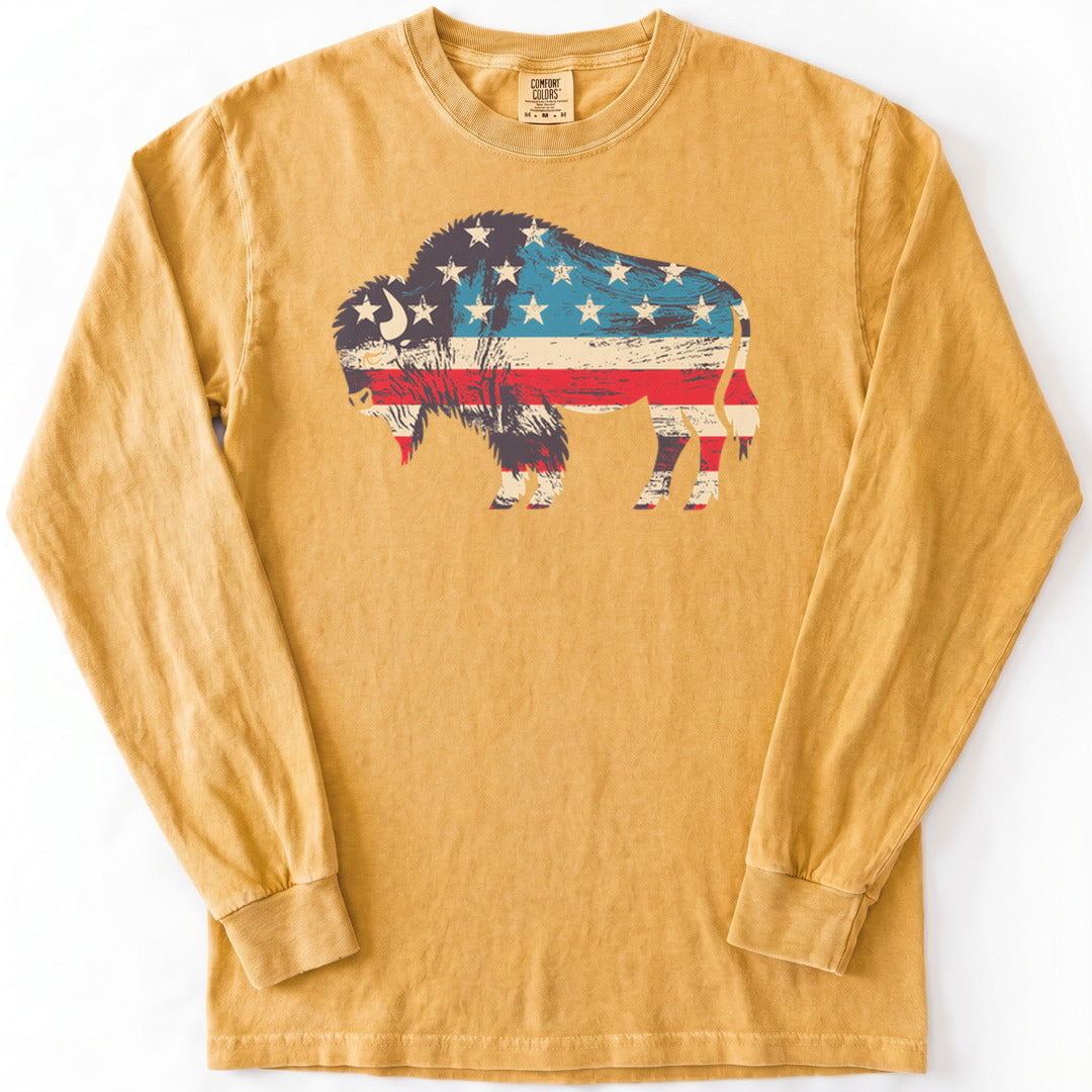 Roam Free, America Premium LS - Comfort Colors garment-dyed long sleeve in Mustard from Summit Soul