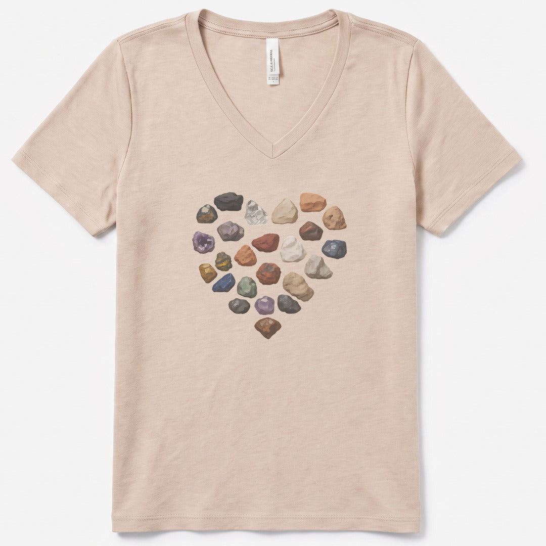 Rock Heart V-Neck Heather - women's relaxed v-neck tee in Heather Dust from Summit Soul