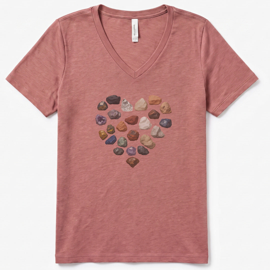 Rock Heart V-Neck Heather - women's relaxed v-neck tee in Heather Mauve from Summit Soul