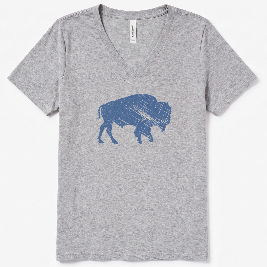 Heritage Bison V-Neck Heather - women's relaxed v-neck tee in Athletic Heather from Summit Soul