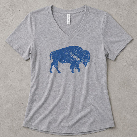 Heritage Bison V-Neck Heather - women's relaxed v-neck tee in Athletic Heather from Summit Soul