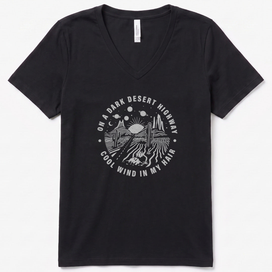 Dark Desert Highway V-Neck Heather - women's relaxed v-neck tee in Black Heather from Summit Soul