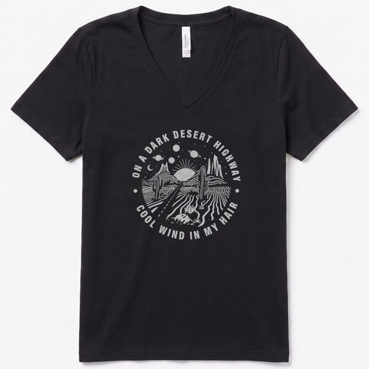 Dark Desert Highway V-Neck Heather - women's relaxed v-neck tee in Black Heather from Summit Soul