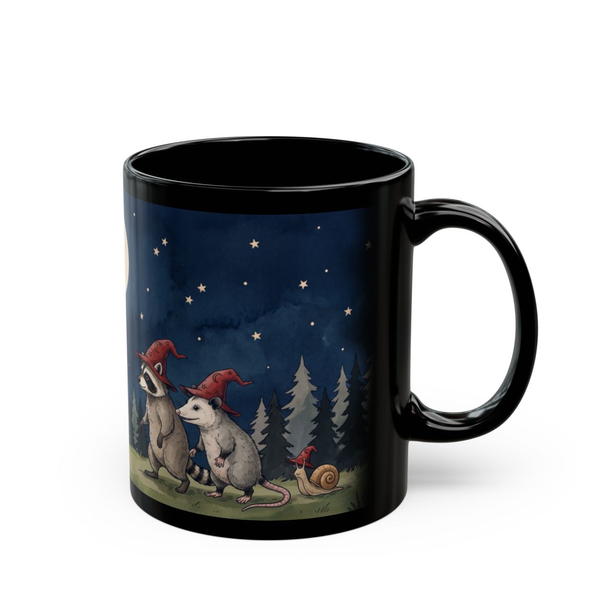 Night Forest Wizards Black Mug - 11oz black ceramic mug
