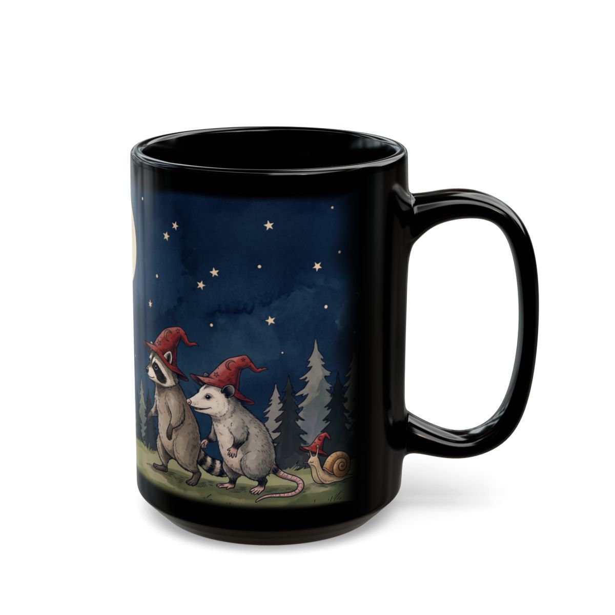 Night Forest Wizards Black Mug - 15oz black ceramic mug