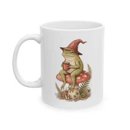 Frog Toadstool Tea Mug - 11oz white ceramic mug