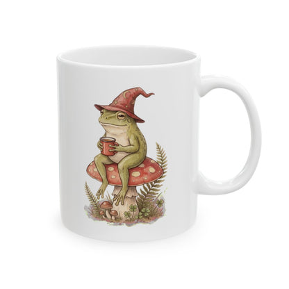Frog Toadstool Tea Mug - 11oz white ceramic mug