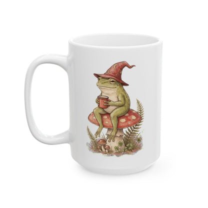 Frog Toadstool Tea Mug - 15oz white ceramic mug